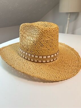 Vintage Bailey New West U-Rollit stiff woven straw cowboy hat, sz 7 1/4